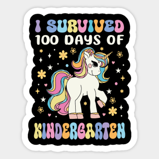 I Survived 100 Days of Kindergarten Girls Teacher Groovy Unicorn Sticker